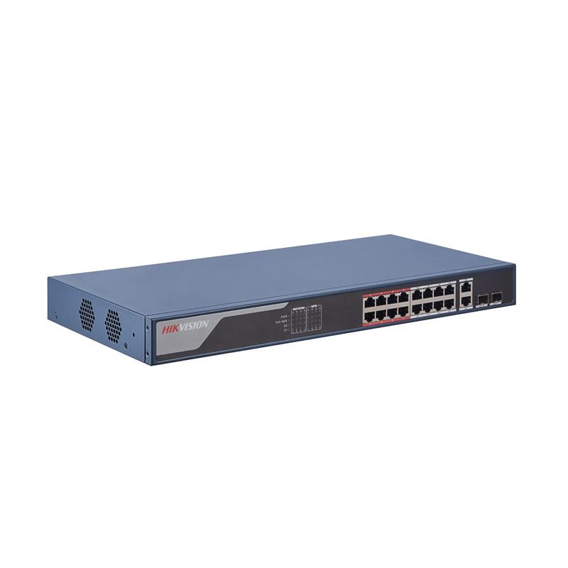 HIKVISION DS-3E1318P-SI 16 PORT 10/100 + 1GB 2XSFP/RJ45 COMBO 230W 300 METRE POE SMART YÖNETİLEBİLİR RACKMOUNT SWITCH