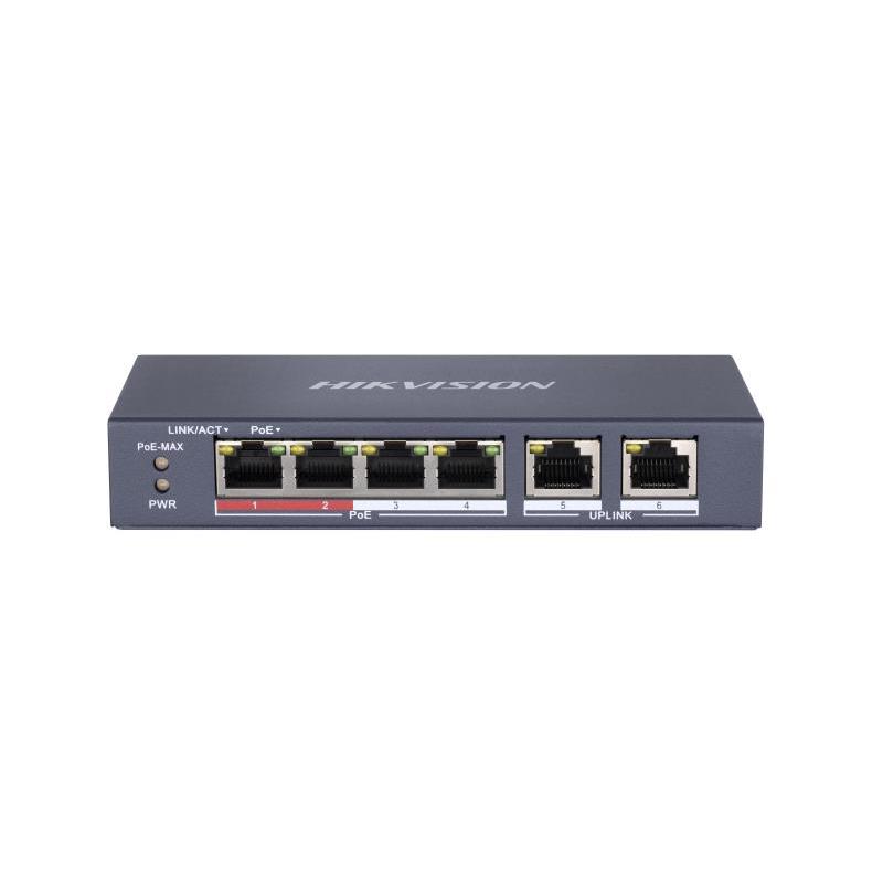 HIKVISION DS-3E0106P-E/M 4 PORT 10/100 + 2 PORT 10/100 UPLINK 35W POE METAL KASA SWITCH